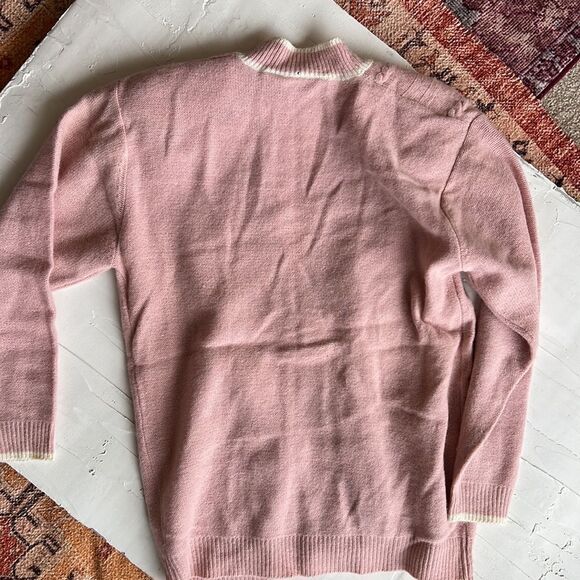 Vintage lambs wool rabbit hair small varsity pink sweater, rare fabric 80s era - Picture 5 of 5